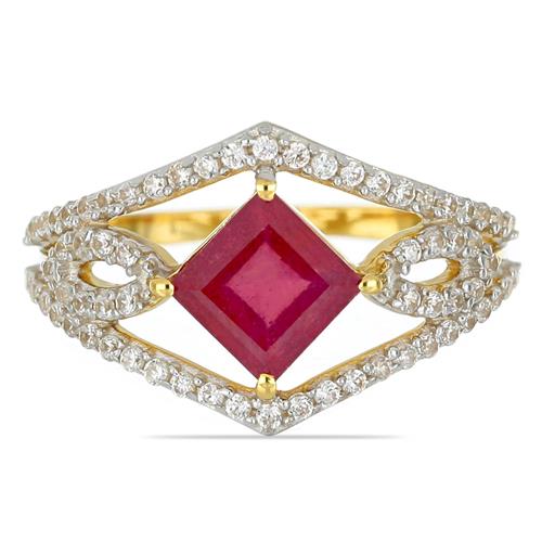 BUY 14K GOLD GLASS FILLED RUBY GEMSTONE CLASSIC RING WITH WHITE DIAMOND